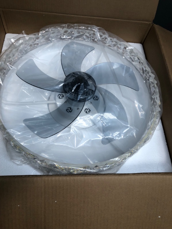 Photo 1 of 19.7" Ceiling Fan with Lights Remote Control, Modern Enclosed Bladeless Ceiling Fan, Dimmable LED 3 Color 6 Speeds Timing Reversible Blades, Indoor Flush Mount Low Profile Ceiling Fan White