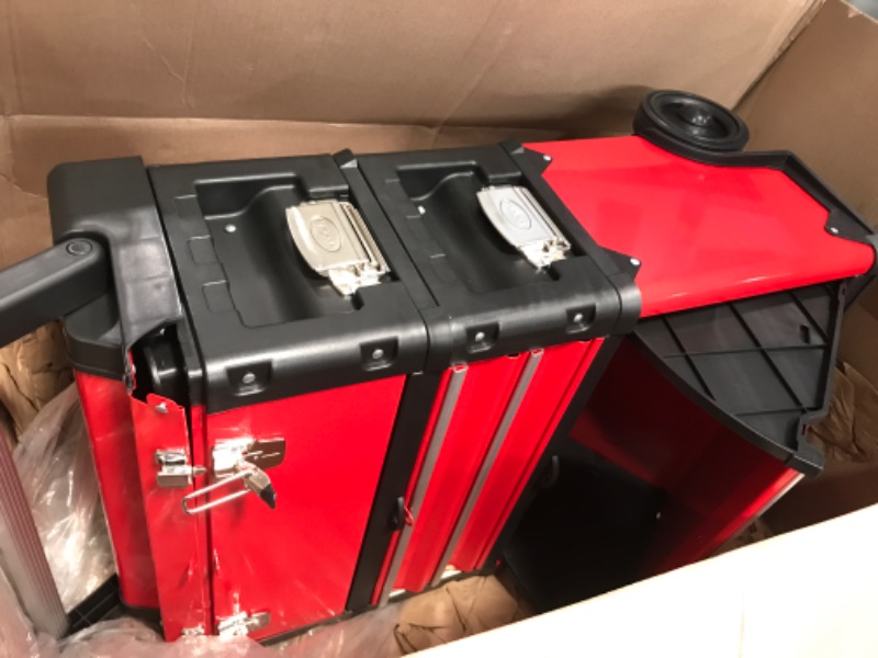 Photo 4 of MINOR DAMAGE SEE PICTURE BIG RED TRJF-C305ABD Torin Garage Workshop Organizer: Portable Steel and Plastic Stackable Rolling Upright Trolley Tool Box with 3 Drawers, Red