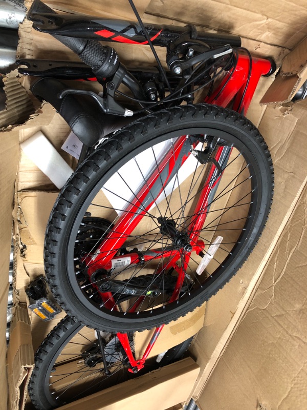 Photo 2 of **MINOR DAMAGE**MISSING PARTS** Huffy Stone Mountain Hardtail Mountain Bike, 24 Inch, 21-Speed, Lightweight, Gloss Red (74808) Red 24 Inch Wheels/14 Inch Frame Mountain