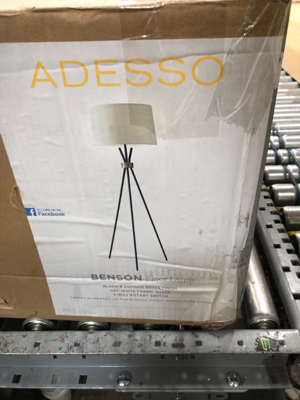 Photo 3 of ***MISSING LEGS*** Adesso 3835-01 Benson Floor Lamp, 60 in, 150W Incandescent, Equivalent CFL, Black w/Antique Brass Accent, 1 Tripod Lamp