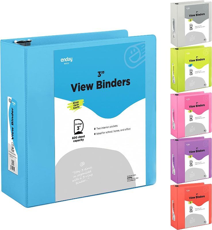 Photo 1 of 3 Inch Binder 3 Ring Binders Blue, Slant D-Ring 3” Clear View Cover with 2 Inside Pockets, Heavy Duty Colored School Supplies Office and Home Binders – by Enday
