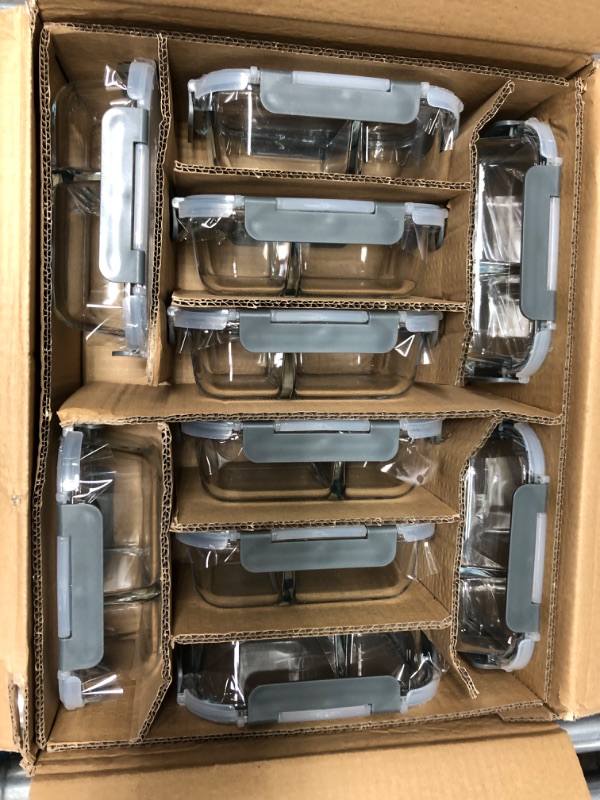 Photo 1 of [10-Pack,22 Oz]Glass Meal Prep Containers 2 Compartments, Airtight Glass Lunch Bento Boxes with Lids, Glass Food Storage Containers, BPA-Free, Microwave, Oven, Freezer and Dishwasher Gray