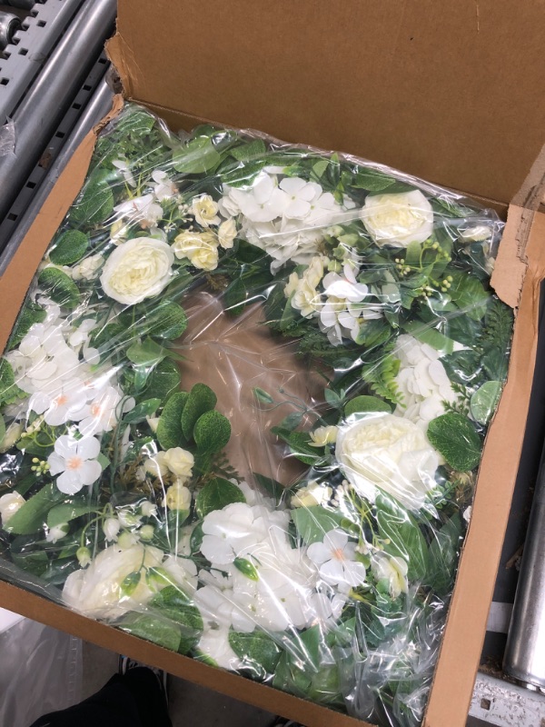 Photo 2 of 24 Inch Spring Summer Wreaths for Front Door, Spring Door Wreaths, Spring Summer Floral Flower Wreath, White Hydrangea Wreath,Eucalyptus Green Spring Summer Door Wreath for Front Door Outside