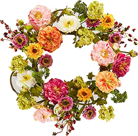 Photo 1 of 
Nearly Natural 24" Peony Wreath, 24in, Mixed
