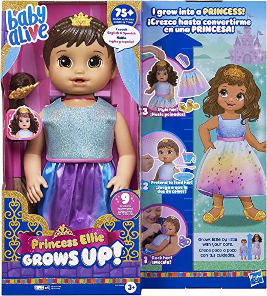 Photo 1 of Baby Alive Princess Ellie Grows Up! Brown Hair Doll, Interactive Baby Doll with 