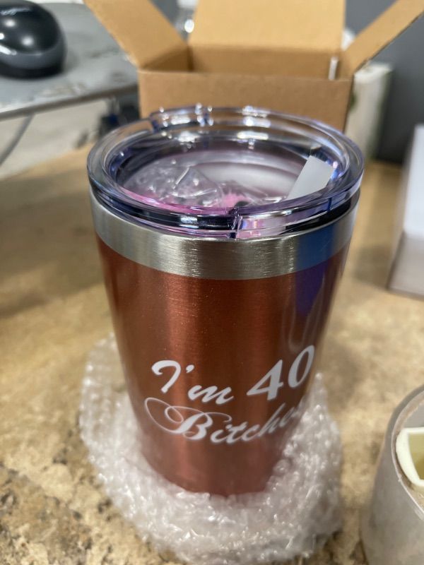 Photo 2 of 40th Birthday Gifts for Women - Best 40 Year Old Birthday Gifts Ideas for Women, Wife, Sister, Daughter, Friends, BFF, Coworkers, Her, Turning 40 Party Supplies Decorations, 20 Ounce Tumbler Cup I'm 40-Rose Gold