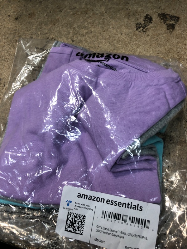 Photo 2 of Amazon Essentials Girls and Toddlers' Short-Sleeve T-Shirts, Multipacks 3 Lilac/Grey Heather/Aqua Blue Medium