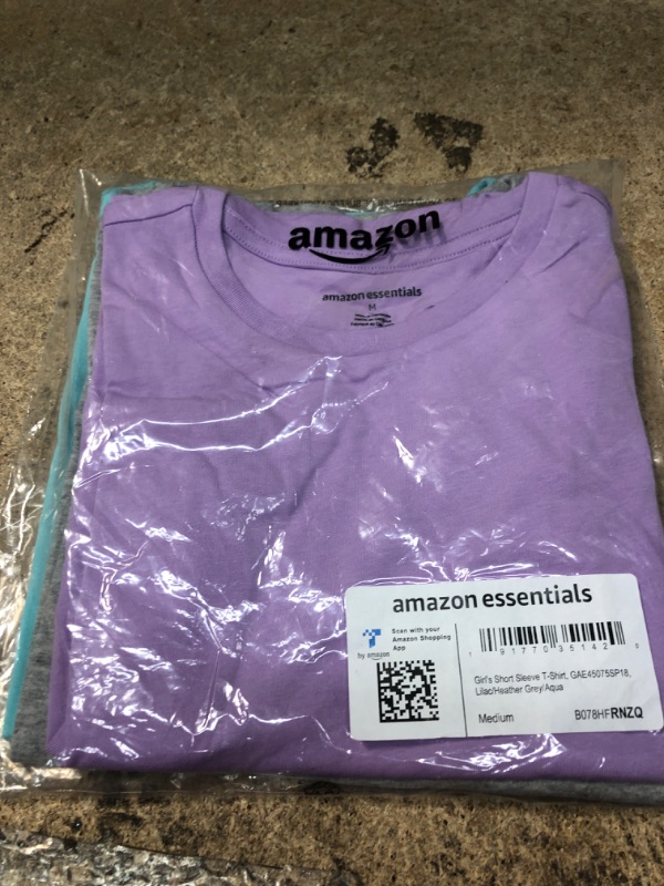 Photo 2 of Amazon Essentials Girls and Toddlers' Short-Sleeve T-Shirts, Multipacks 3 Lilac/Grey Heather/Aqua Blue Medium