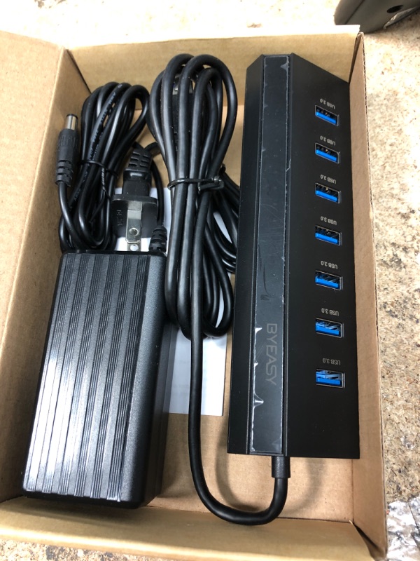 Photo 2 of Powered USB Hub 3.0, BYEASY 9-Port USB Hub with 7 USB 3.0 Ports, 18W PD USB-C Charging Port, Smart BC Charging Port, 3A Power Data USB Splitter Compatible with Notebook Laptop Tablet USB Flash Drives