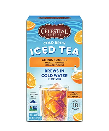 Photo 1 of **EXPIRES MAR 11/2023** Celestial Seasonings Cold Brew Iced Tea, Citrus Sunrise, Caffeine Free, 18 Tea Bags (Pack of 6)
