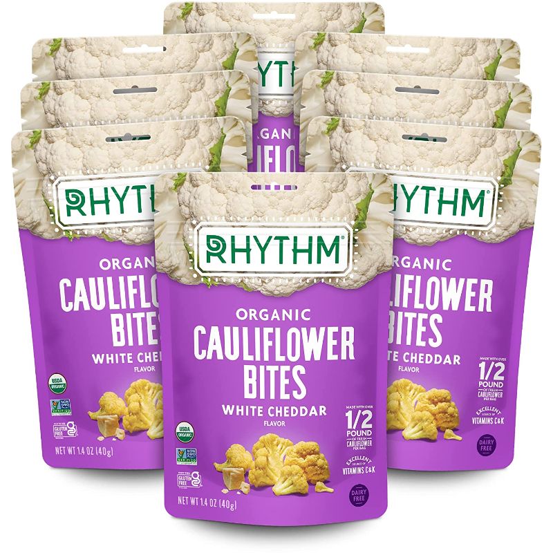 Photo 1 of ***EXP MARCH 17 2023*** Rhythm Superfoods Crunchy Cauliflower Bites, White Cheddar, Organic & Non-GMO, 1.4 Oz, Vegan/Gluten-Free Vegetable Superfood Snacks PACK OF 8