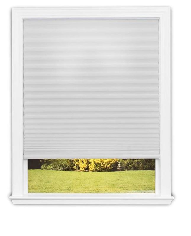 Photo 1 of Redi Shade No Tools Easy Lift Trim-at-Home Cordless Pleated Light Filtering Fabric Shade White, 36 in x 64 in, (Fits windows 19 in - 36 in)

