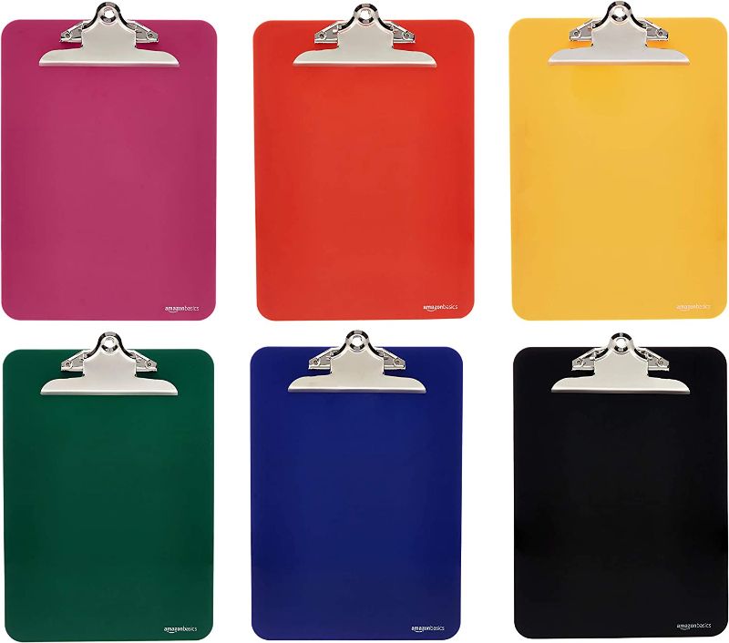 Photo 1 of Amazon Basics Plastic Clipboards with Metal Clip, Pack of 6, Assorted Colors
