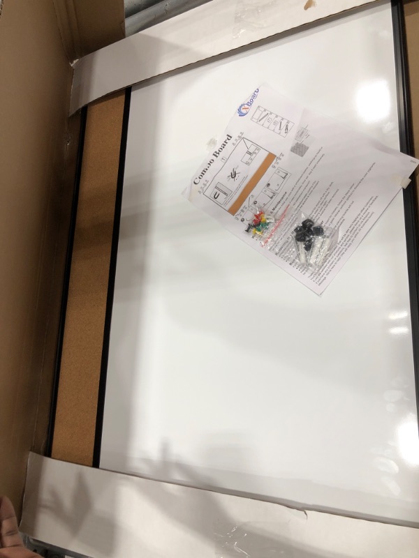 Photo 2 of XBoard Magnetic whiteboard 36 x 24 - Combo Whiteboard Dry Erase Board/Cork Board, Magnetic White Board + Corkboard with Black Aluminum Frame, 10 Colorful Push Pins & Marker Tray Included 36 x 24 Inch Black-vertical