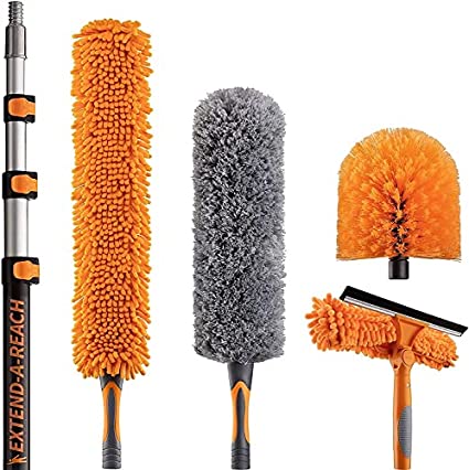 Photo 1 of 30 Foot High Reach Duster Kit with 7-24 ft Extension Pole // High Ceiling Dusting and Window Cleaning Kit with Telescopic Pole // Window Washer & Squeegee, Cobweb Duster, Fan Blade and Feather Dusters
