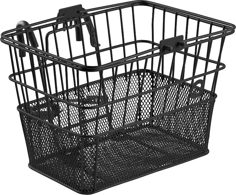 Photo 1 of Detachable Front Bike Basket Steel Half-Mesh with Integrated Detachable Hooks and Built-In Handle, Easy Assembly and Portability for Bicycles