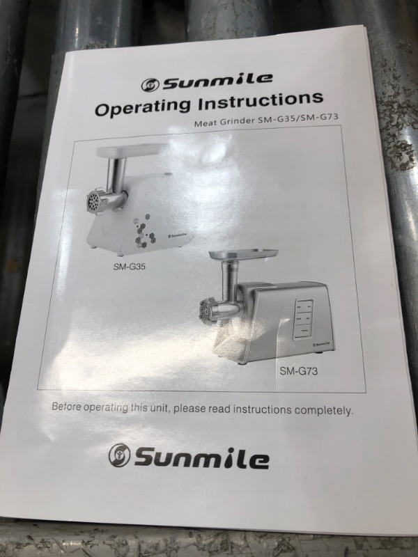 Photo 5 of *** POWERS ON *** Sunmile Electric Meat Grinder and Sausage Maker - 1HP 1000W Max - Stainless Steel Cutting Blade and 3 Grinding Plates,1 Big Sausage Staff Maker (White)
