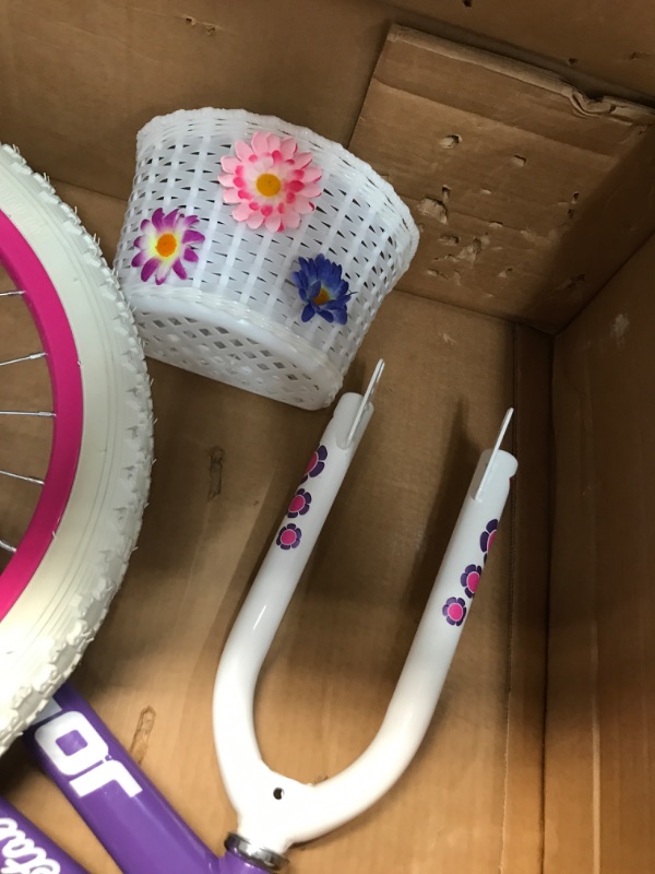 Photo 2 of ***MISSING PARTS***JOYSTAR Petal Girls Bike for Toddlers and Kids, 12 14 16 20 Kids Bike with Basket for Age 2-12 Years Old Girls, Children's Bicycle, Pink Purple Purple 14 Inch With Training Wheels