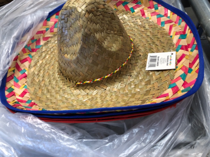 Photo 2 of 4E's Novelty 4 Sombrero Hats Adults [4 Pack] Bulk Sombrero Party Hats for Men Women, With Chinstrap - for Fiesta Cinco De Mayo Party, Mexican Hat