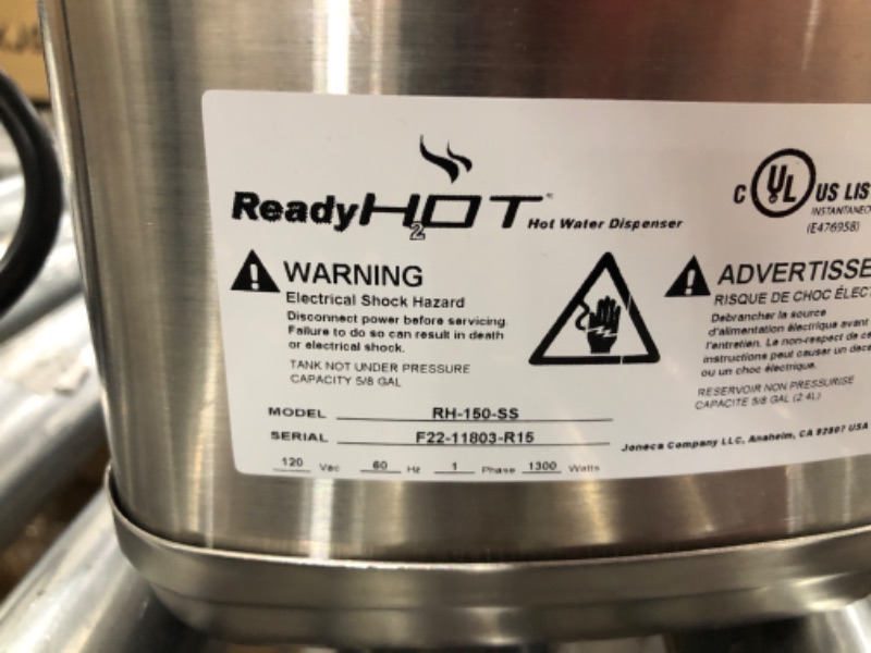 Photo 5 of **USED**  Ready Hot 40-RH-150-SS Compact Water Dispenser, Manual Temperature Control, Reverse Osmosis Compatible, Includes Tank Only, Stainless Steel Stainless Steel Tank Only