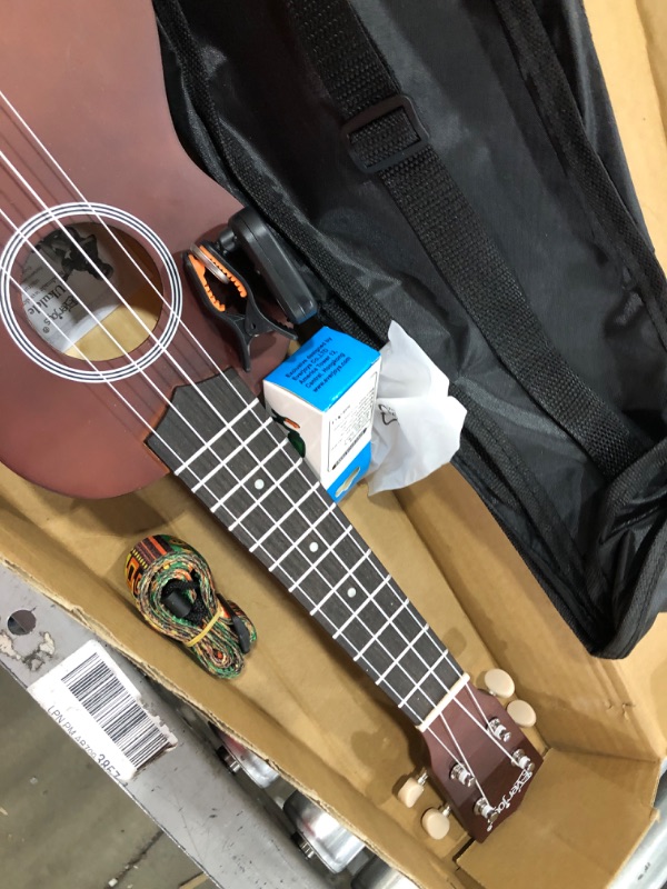 Photo 3 of **MISSING ITEMS**  Everjoys Soprano Ukulele Beginner Pack-21 Inch w/Free Online Lesson Gig Bag Fast Learn Songbook Digital Tuner Pick Polishing Cloth All in One Kit Mahogany