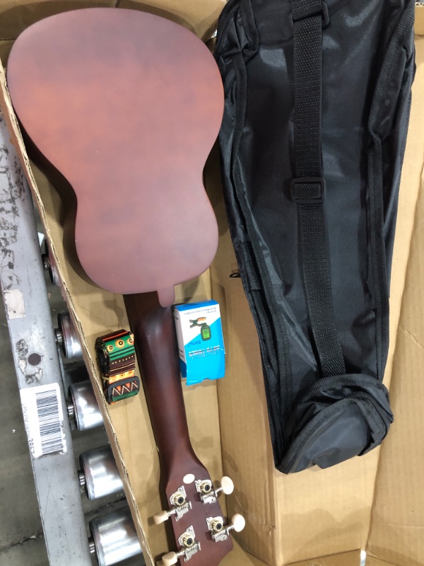 Photo 2 of **MISSING ITEMS**  Everjoys Soprano Ukulele Beginner Pack-21 Inch w/Free Online Lesson Gig Bag Fast Learn Songbook Digital Tuner Pick Polishing Cloth All in One Kit Mahogany