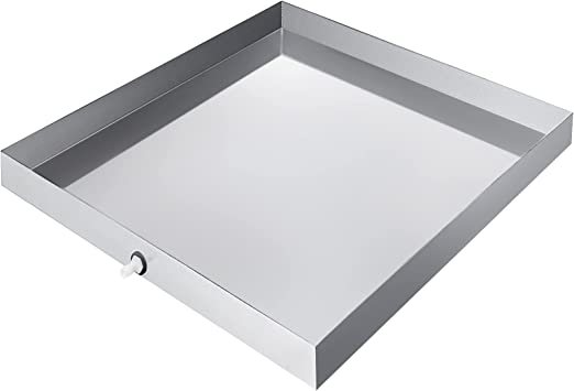 Photo 1 of 32 x 30 x 2.5 Inch Washing Machine Pan 18 GA Thickness Galvanized Steel Heavy Duty Compact Washer Drip Tray with Drain Hole & Hose Adapter