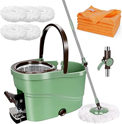 Photo 1 of (sold for parts) ZNM Spin Mop and Bucket with Wringer Set, 360 Spin Mop System with 5 Microfiber Refills & 5 Cleaning Cloths, Spinning Mop Bucket with Foot Pedal for Hardwood, Tile Floor Cleaning