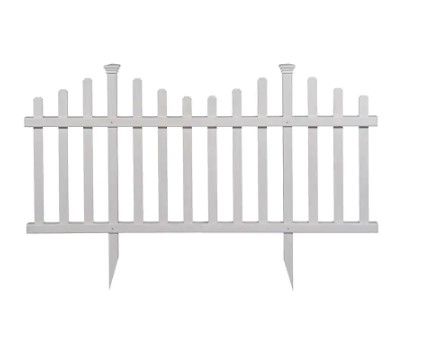 Photo 1 of 2.5 ft. x 4.7 ft. Madison No-Dig Vinyl Garden Picket Fence Panel Kit (2-Pack)