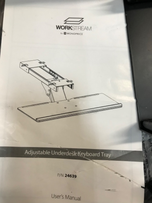 Photo 5 of **MISSING HARDWARE**Monoprice Adjustable Ergonomic Keyboard Tray – Black, With a 26.4 x 10in Full Size Platform, Extends Min 18.2in / Max 30.8in - Workstream Collection
