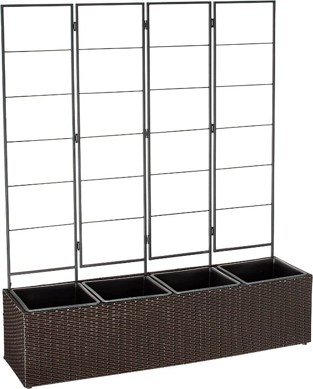 Photo 1 of **ONE BROKEN BUCKET**Amazon Basics Wicker Trellis Planter with Inner Plastic Liner - Four Bucket, 50-Inch, Brown
