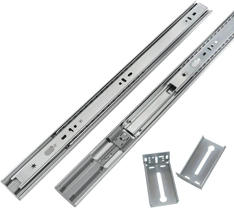 Photo 1 of 1 Pair 22 Inch Side/Rear Mount Soft Close Drawer Slides Full Extension 3 FOLD Drawer Glides - LONTAN 4502S3-22 Drawer Slides Bottom Mount Heavy Duty 100 LB Drawer Runners with Rear Mounting Brackets