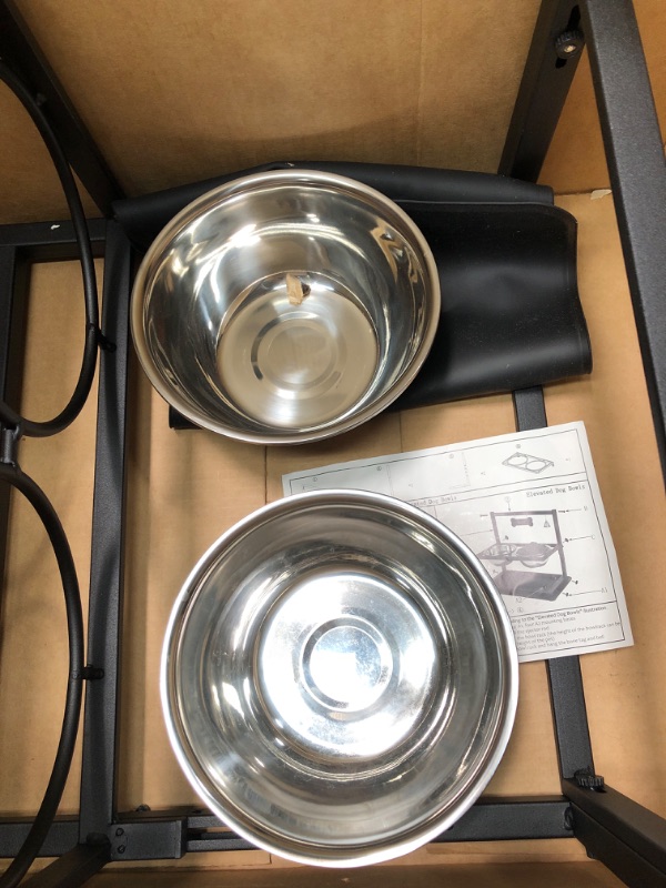 Photo 1 of Elevated Dog Bowls for Large Dogs,Raised Dog Bowls Stand Adjusable Height with Two 1.7L Stainless Steel Dog Food Bowls and Spill Proof Mat, Dog Bowls for Large Medium Dogs and Cats.