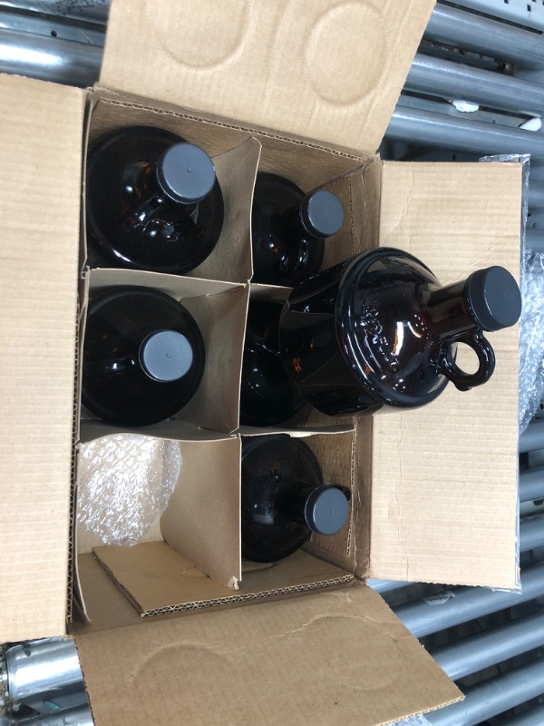 Photo 2 of 32 oz Amber Glass Pella Growler Bottle with Black Plastic Caps with Foam Liner (6 pack)