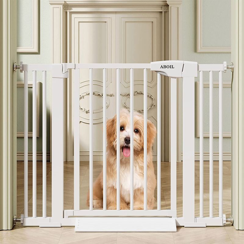 Photo 1 of ABOIL Baby Gate for Stairs, 29-48 Inch, 30'' Tall Extra Wide Auto Close Safety Child Gate Pet Gate Dog Gate for Doorway The House Indoor, NO Drilling Pressure Mounted Gate (White)