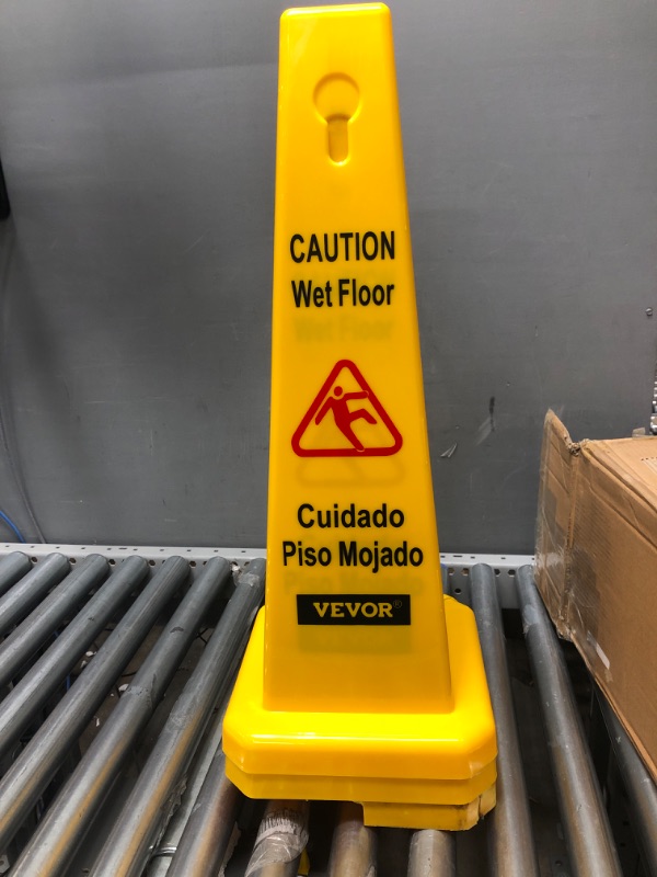 Photo 2 of BestEquip 3 Pack Floor Safety Cone Yellow Caution Wet Floor Signs 4 Sided Floor Wet Sign Public Safety Wet Floor Cones Bilingual Wet Sign Floor for Indoors and Outdoors