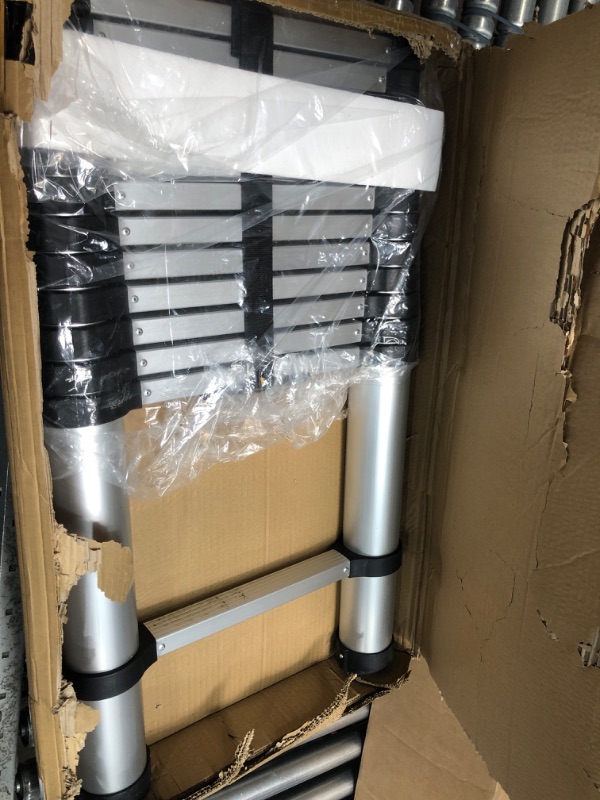 Photo 2 of Yvan Telescoping Ladder,12.5 FT One Button Retraction Aluminum Telescopic Extension Extendable Ladder,Slow Down Design Multi-Purpose Ladder for Household Daily or Hobbies,250 Lb Capacity 12.5 Feet