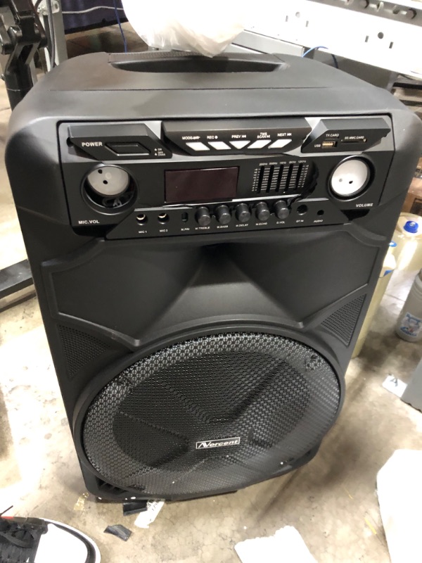 Photo 2 of *** TESTED DOES NOT POWER ON *** PARTS ONLY *** Norcent NSP-1500 15" Portable Bluetooth Speaker System, Dual 8” Subwoofer System Portable Bluetooth Party DJ Speaker w/Sound Activated Lights, 2100W, w/Remote and Wireless Microphone (NSP-1500)
