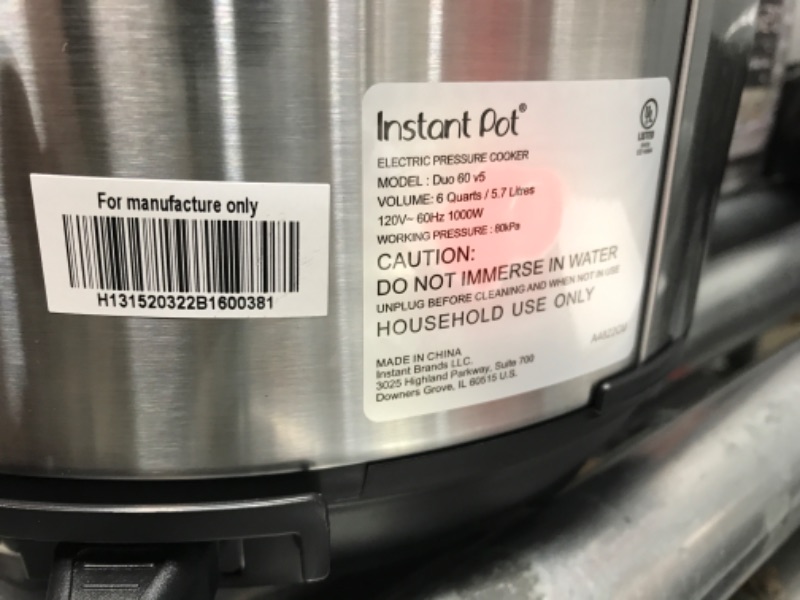 Photo 4 of **SIDE DENTED** Instant Pot 6qt Duo Pressure Cooker CROCK POT