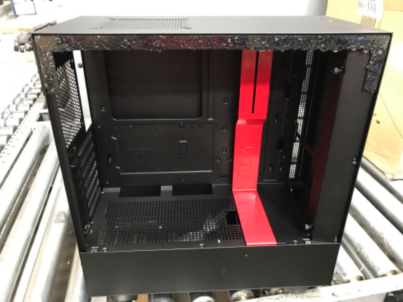 Photo 5 of **DAMAGED** NZXT H510 - CA-H510B-BR - Compact ATX Mid-Tower PC Gaming Case - Front I/O USB Type-C Port - Tempered Glass Side Panel - Cable Management System - Water-Cooling Ready - Black/Red Black/Red H510 Non i-Series Case