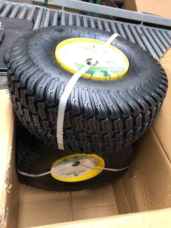 Photo 3 of 15x6.00-6" Front Tire Assembly Replacement for 100 and 300 Series John Deere Riding Mowers - 2 pack