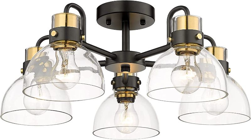 Photo 1 of 5-Light Chandelier, HWH Semi Flush Mount Ceiling Light Fixtures with Clear Glass Shade, Black and Gold Finish, for Kitchen, Dining, Living Room, 5HZG68F-5 BK+BG
