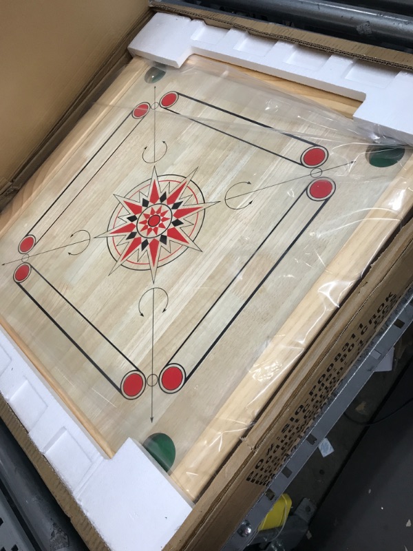 Photo 2 of Carrom Board Game Classic Strike and Pocket Table Game with Cue Sticks, Coins, Queen and Striker for Adults, Kids, Boys and Girls by Hey! Play!