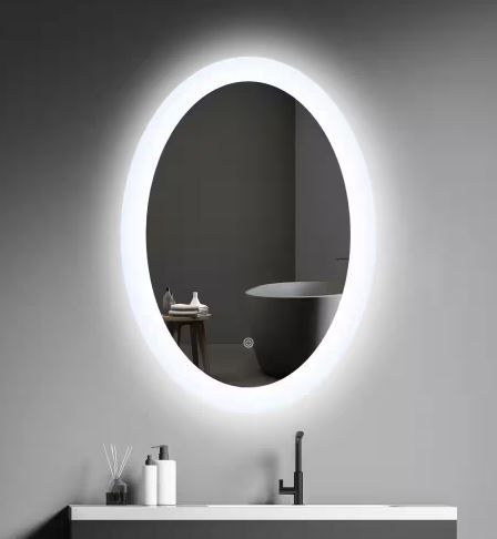 Photo 1 of 20 in. W x 28 in. H Small Oval Frameless Dimmable Anti-Fog Wall Bathroom Vanity Mirror in Silver