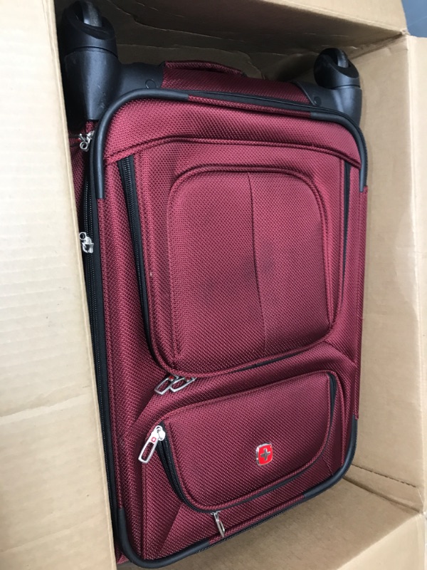 Photo 2 of **MINOR DAMAGE FROM USE**  SwissGear Sion Softside Expandable Roller Luggage, Burgandy, Carry-On 21-Inch Carry-On 21-Inch Burgandy