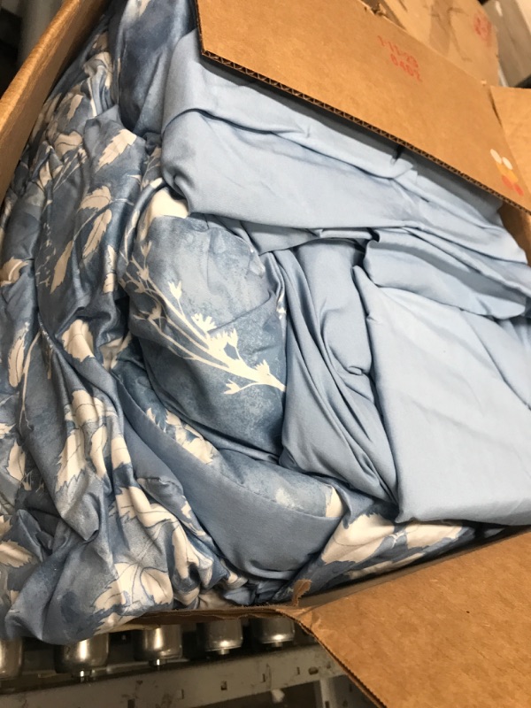 Photo 2 of **USED**  Bedsure Queen Comforter Set - 7 Pieces Blue Floral Bedding Sets Queen Bed in a Bag with Reversible Botanical Flowers Comforter, Sheets, Pillowcases & Shams Queen Blue Floral