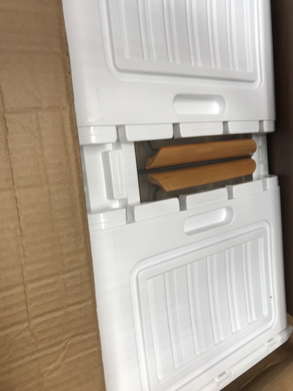 Photo 3 of **USED**  Plastic Storage Bins - 4 Packs 20Gal Storage Bins with Lids and Table Top,Stackable Storage Bins,Storage Bins with Wheels,Collapsible Storage Bins with Lids for Closet Organizers and Storage,Folding Storage Box with Doors for Office, School, Hom