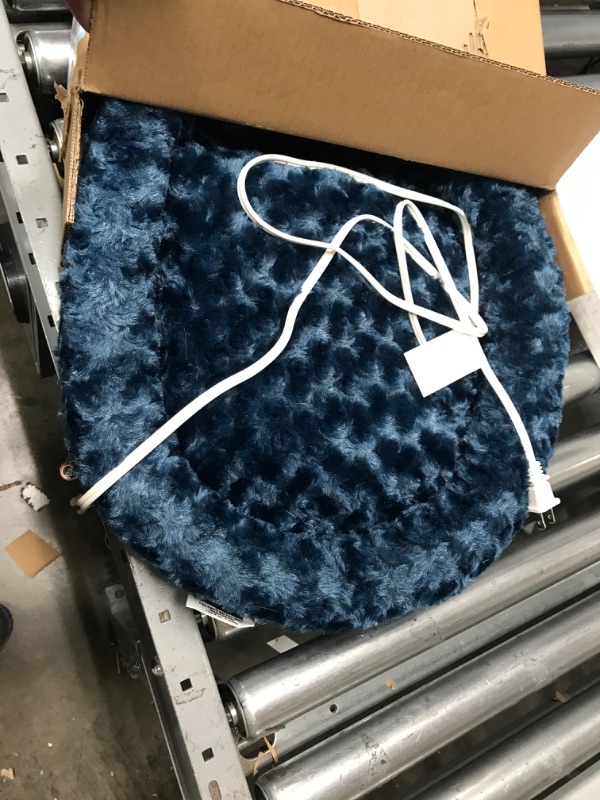Photo 1 of **USED**   K&H PET PRODUCTS Heated Thermo-Kitty Fashion Splash Cat Bed with Orthopedic Foam Base and Over-Stuffed Bolsters, Machine Washable, Multiple Sizes, Multiple Colors Small 18 Inches Round Blue