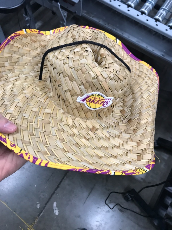 Photo 2 of **USED**   FOCO NBA Team Logo Floral Straw Sun Hat Los Angeles Lakers One Size Team Color