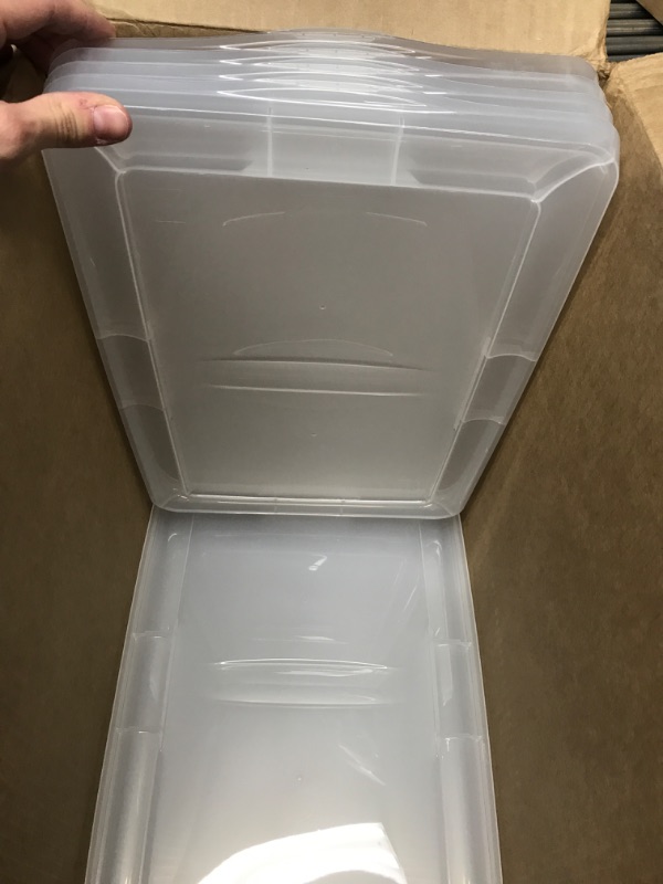 Photo 4 of **USED/MINOR DAMAGE**   IRIS USA 17.5 Qt Plastic Storage Container Bin with Latching Lid, Stackable Nestable Box Tote Closet Organization School Art Supplies - Clear, 12 Pack